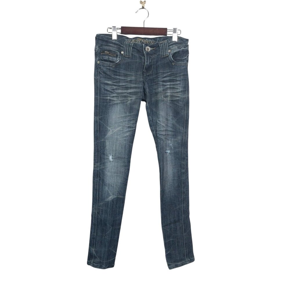 Almost Famous Y2K Low Rise Juniors Size 3 Faded Detail Pocket Dark Denim